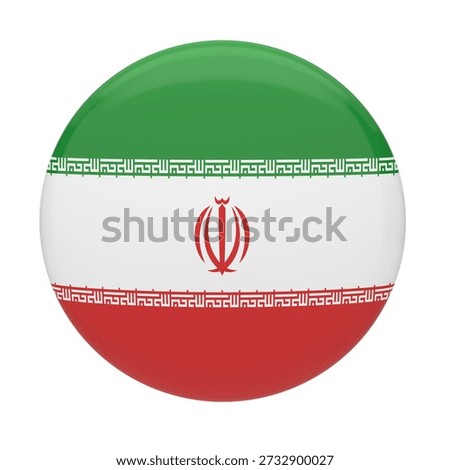 High quality 3d render of a glossy circular Iran flag badge with official emblem and script