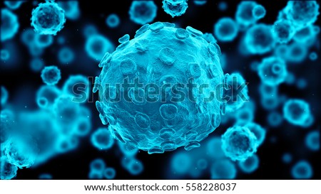 High Quality 3D Render herpes virus with similar small cell in the background. Germs microorganism cells under microscope. Infection and microbe. Microbiology, popular scientific background. 