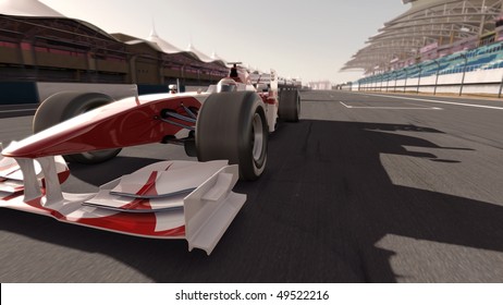 high quality 3d rendering of a formula one race car on track - own car design - no copyright/trademark infringement