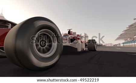 high quality 3d rendering of a formula one race car on track - own car design - no copyright/trademark infringement