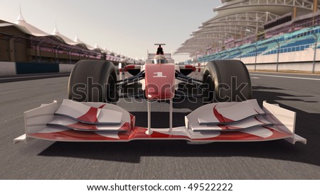 high quality 3d rendering of a formula one race car on track - own car design - no copyright/trademark infringement