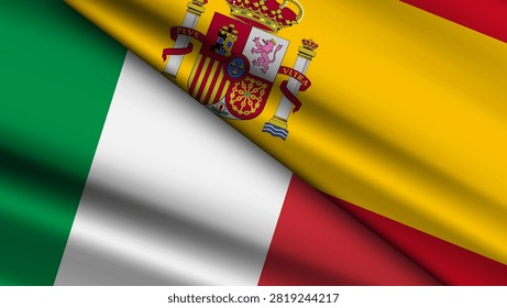 High Quality background with Two Flags of Italy and Spain