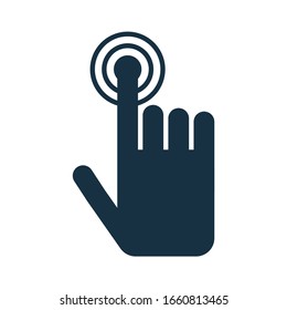 High quality dark blue flat tap hand gesture icon. Pictogram, technology, object. Useful for web site, banner, greeting cards, apps and social media posts.