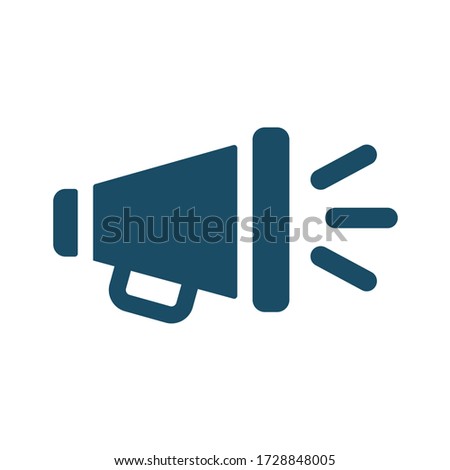 High quality dark blue flat megaphone announcement icon. Pictogram, technology, object. Useful for web site, banner, greeting cards, apps and social media posts.