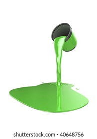 High Quality Illustration Of A Can Of Green Gloss Paint Pouring Onto The Floor