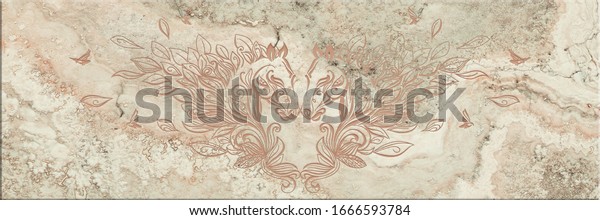 High quality porcelain or Marble panel tile with carved foliage horses for wall or ground decoration, 3d illustration.