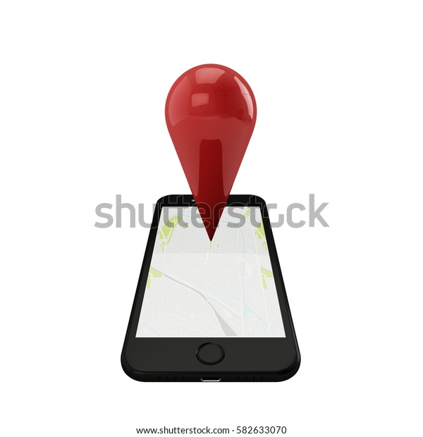 High Quality Smartphone with Map Pin\
Isolated on White\
3D Render, 3D\
Illustration