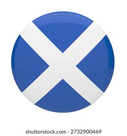 High quality three dimensional glossy button featuring the blue and white saltire flag of Scotland
