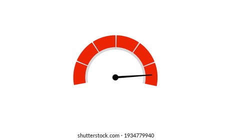 High Red Speedometer or Tachometer on White Background