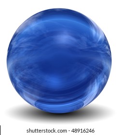 High resolution 3D blue glass sphere isolated on white ideal as a web button