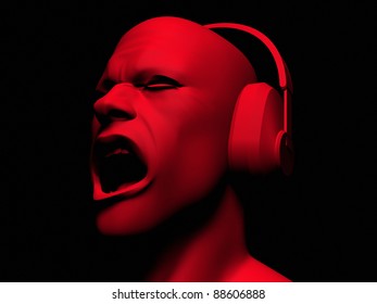 High resolution 3D render of man wearing headphones and yelling. - Powered by Shutterstock