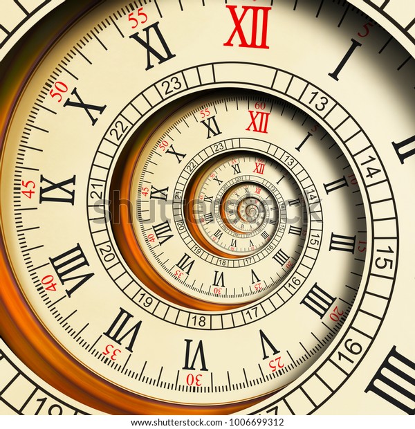 高解像度古い古い渦巻き状の時計抽象的なフラクタルらせん 通常とは異なるテクスチャフラクタルパターンの背景に時計を見る 金色の古いファッション抽象的な時計 のローマ数字時間スパイラル超現実時計 のイラスト素材