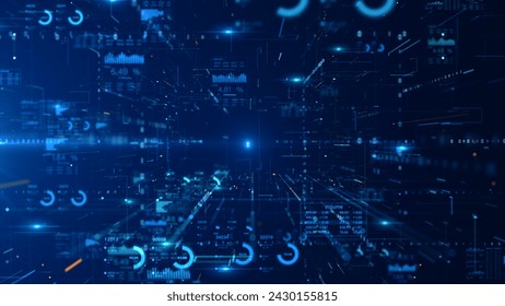 High resolution digital interface displaying financial analytics with graphs, charts, and data indicators, emphasizing technological advancement in finance. 3d rendering