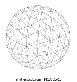 High Resolution Grid Sphere. Connecting The Dots. 3D Illustration, 3D Rendering. 