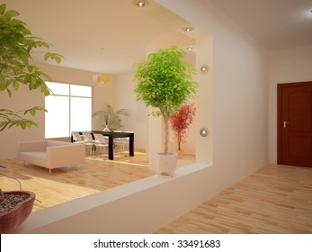 High resolution image interior. 3d illustration modern interior.