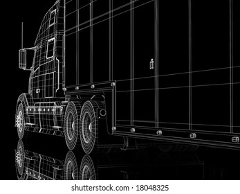 High resolution image lorry on a black background. 3d illustration.