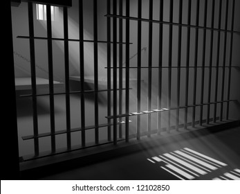 High resolution image prison. 3d illustration. Old prison. Prison cell with lattices.