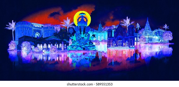 High Resolution Panoramic Night View PUNE City Illustration