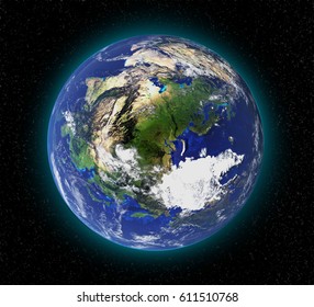 High resolution planet earth from space in 3D. Elements of this image furnished by NASA