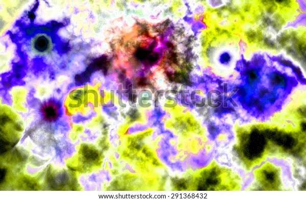 High resolution\
space background of a vividly colored abstract black star cluster\
yellow,green,purple,red