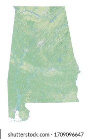 High Resolution Topographic Map Of Alabama With Land Cover, Rivers And Shaded Relief In 1:1.000.000 Scale.