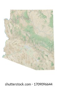 High Resolution Topographic Map Of Arizona With Land Cover, Rivers And Shaded Relief In 1:1.000.000 Scale.