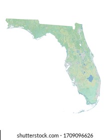 High resolution topographic map of Florida with land cover, rivers and shaded relief in 1:1.000.000 scale.