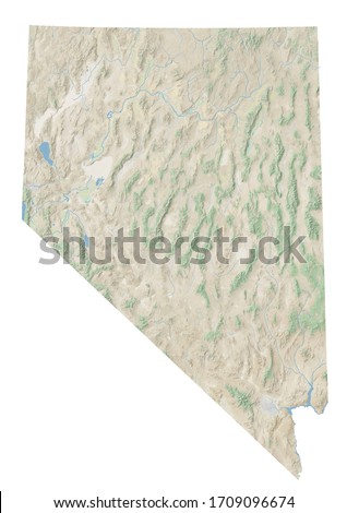 High resolution topographic map of 
Nevada with land cover, rivers and shaded relief in 1:1.000.000 scale.