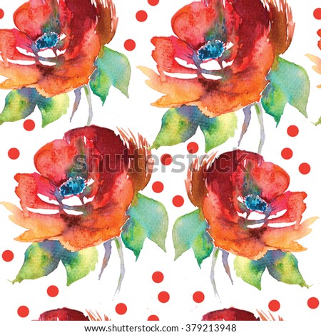 High Resolution Watercolor Flower Seampless Pattern Stock