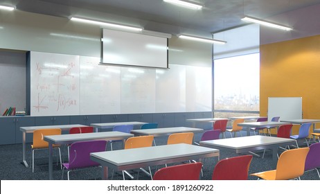 High School Classroom Interior. 3d Illustration
