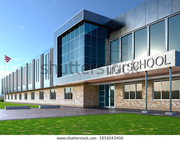 High school\
entrance facade. 3d\
illustration