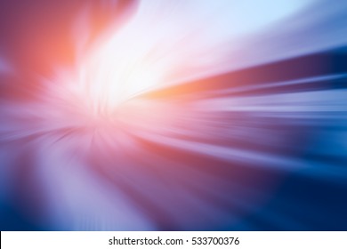 High Speed Business And Technology Concept, Acceleration Super Fast Speedy Motion Blur Of Train Station For Background Design.