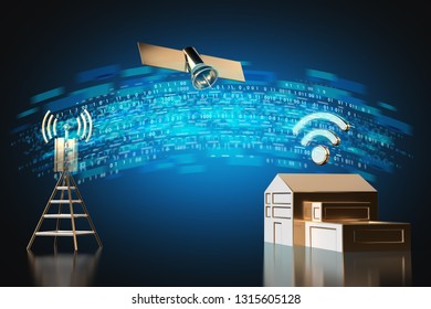 High Speed Data Transfer From Home. Fast Internet Connection Concept. 3D Rendering