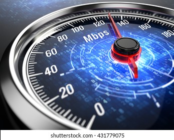 High speed internet connection concept - speedometer with internet connection speed.3d render
