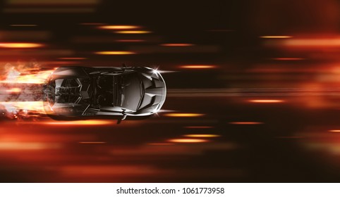 High Speed Super Sports Car - Street Racer Concept - Top View (with Grunge Overlay) Generic And Brandless - 3d Illustration