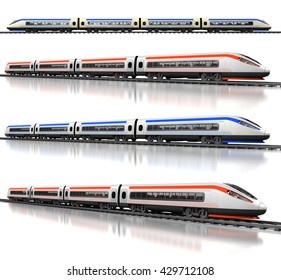 High Speed Train Set. Isolated On White. 3d Illustration