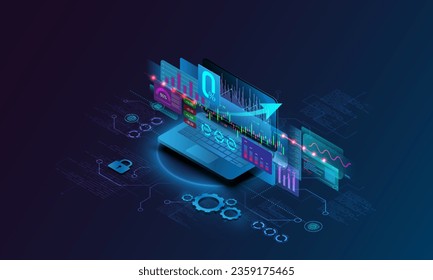 High tech background image, technology, laptop, concept, graph, business, trading, exchange, finance, stock market