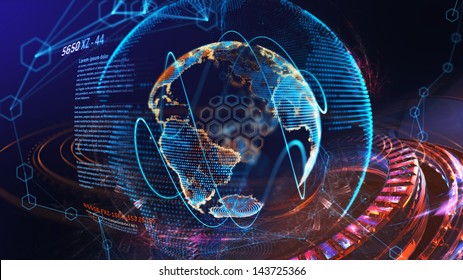 High Tech Digital Holographic Earth Globe With Part Of Futuristic Interface