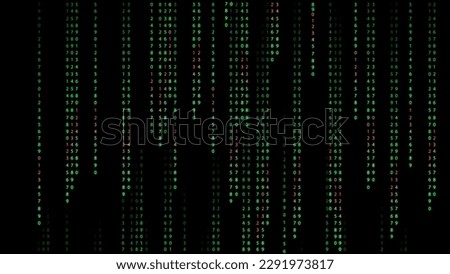 High tech digital matrix binary code falling. The matrix style binary code. Alphabet code rain effect. 3D Illustration