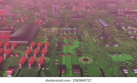 High tech electronic board. Top view. 3d illustration.