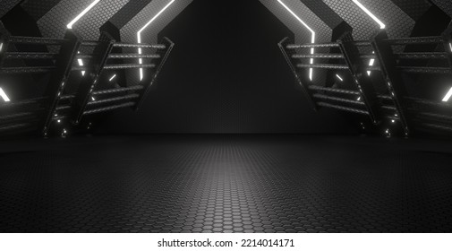 High Tech Futuristic Modern Alien Fashion Dance Club Showroom Hallway Tunnel Corridor Concrete Cyber Virtual Show Party Gray Scifi Banner Background Wallpaper Virtual 3D Rendering