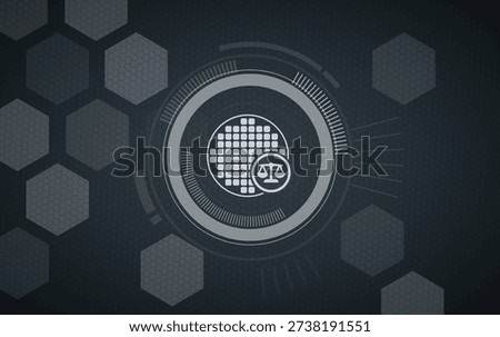 High tech and semiconductor law concept with wafer microchip and scales of justice icon on digital background