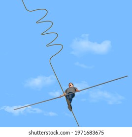 A High Tight Rope Walker Looks At Trouble Ahead In This 3-D Illustration About Adversity.