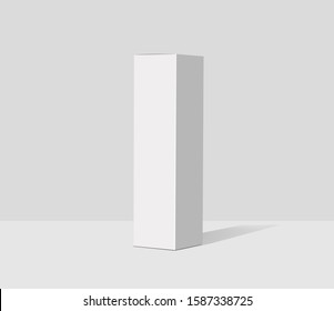 High White Cardboard Box Mockup. Set Of Realistic Vertical Tall Cardboard Rectangular Cosmetic Or Medical Packaging, Paper Boxes. Vector 3D Illustration