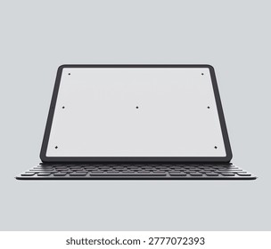 High-end 3D render illustration of a tablet with keyboard. Realistic 3D model for mobile workstation, technology, and business communication.