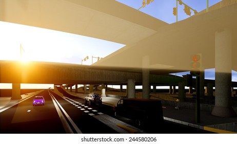 high-level overpass that crosses over a highway
