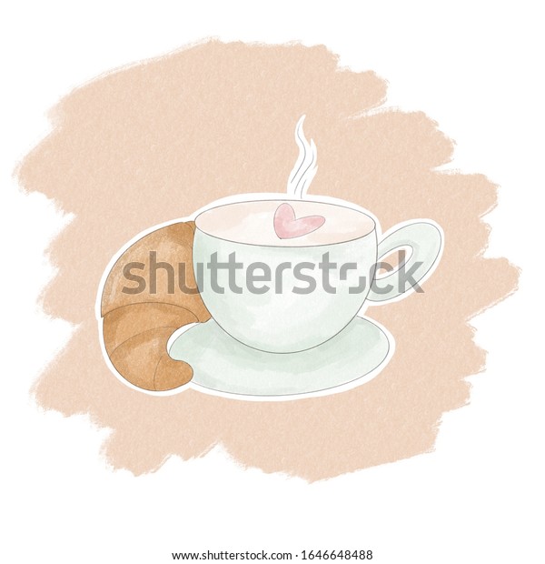 ベージュ背景にinstagramコーヒーとクロワッサンのハイライト のイラスト素材