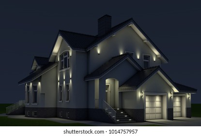 Highlighted gray house. 3D rendering