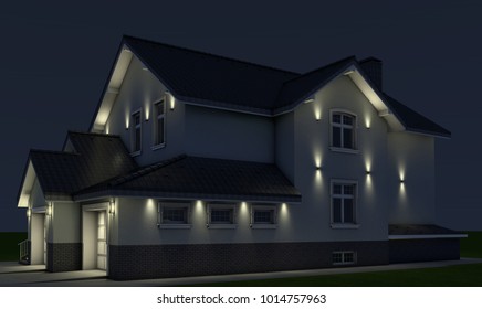 Highlighted gray house. 3D rendering
