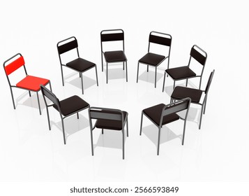 Highly Detailed 3D Render of a Support Group Meeting Setting, Featuring an Intimate Circle of Chairs in a Calm, Minimalistic Environment, Perfect for Concepts of Mental Health and Emotional Support